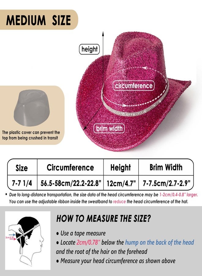 Lisianthus Sparkly Cowboy Hats for Women & Men - Glitter Western Cowgirl Hat with White Rhinestone Band, Rose Red - Image 3